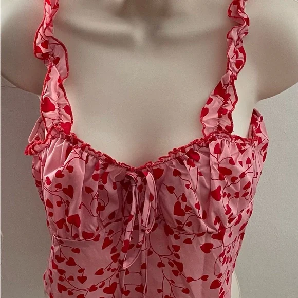 SHEIN pink red heart print all over crop top, size S Barbiecore festival summer - Picture 7 of 14